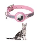 Kocnydey Pink Leather Reflective Airtag Cat Collar - Adjustable Anti-Wing Design with Bell for Small Dogs & Cats (XS 19-26cm) - Buy Online on GoSupps.com