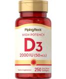 Piping Rock Vitamin D3 2000 IU | 250 Softgels | High Potency Supplement | Non-GMO Gluten Free - Buy Online on GoSupps.com