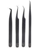 MLASH Set of 4 Diamond Grip NANO Fiber Tip Tweezers - Classic & Volume Eyelash Extensions - Japanese Steel (Black) - Buy Online on GoSupps.com