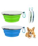 Foldable Travel Dog Bowls - 2 Pack Silicone Feeding Bowls with Lids & Hooks for Hikes Camping & Pets - 1000ml Blue & Green - Buy Online on GoSupps.com