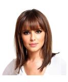 HAIRCUBE Long Brown Bob Wigs - 16 Inch Medium Length Auburn Highlight Women's Wigs with Bangs - Human Hair Blend and Healthy Synthetic Ombre Dark Brown - Buy Online on GoSupps.com