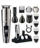 6-in-1 Beard Trimmer Kit for Men - Cordless Electric Hair Clipper with LED Display, Waterproof, USB Rechargeable - Silver - Buy Online on GoSupps.com