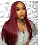 ULRICA 13x4 HD Lace Front Burgundy Wig - Pre Plucked Wine Red Straight Human Hair 150% Density - Buy Online on GoSupps.com