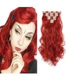 Iluu 20-Inch High-Temperature Clip-In Red Wavy Curly Hair Extensions - 100g Synthetic Wig Parts (Bright Red #113 7 Pieces/16 Clips) - Buy Online on GoSupps.com