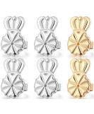 Earring Lifters Set - 3 Pairs Hypoallergenic Backs for Droopy Ears - Adjustable Crown Design in Silver and Gold - 8MM Size - Buy Online on GoSupps.com
