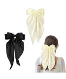 Bow Hair Clip Set for Women - 2 Pcs Black and Creamy-white Satin Hair Bows with Long Hair Slides - Bowknot Hairpin Accessories - Buy Online on GoSupps.com