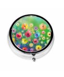 IBILIU Portable Pill Box - Floral Watercolor Design 3 Compartment Metal Medicine Organizer for Vitamins - Ideal for Travel 2x2 Inch - Buy Online on GoSupps.com