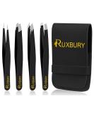 Ruxbury 4pcs Tweezers for facial hair women & men Professional Stainless Steel black color coated precision tweezers Slanted & Pointed Tip eyebrow tweezers for Ingrown Hair tweezers with leather pouch 4 Pcs - Buy Online on GoSupps.com