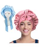 WUBAYI 2PCS Satin Bonnet Silk Bonnet Hair Wrap for Sleeping Hair Bonnet for Bath Tie Band for Women Long Curly Braid Hair Pink Blue - Buy Online on GoSupps.com