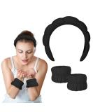 Sponge Puffy Spa Headband for Women, Terry Towel Cloth Fabric Skincare Headband with Wristbands - Black - Buy Online on GoSupps.com
