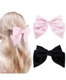 Large Satin Hair Bows 2PCS Set for Women and Girls - Black & Pink | Double Layer Bowknot Barrettes French Hair Accessories - Buy Online on GoSupps.com