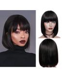 Ifly Brazilian Straight Bob Wig with Bangs - 12 Inch Real Human Hair 150% Density Natural Color Lace Front Free - Buy Online on GoSupps.com