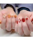 24-Piece Red Orange French Press-On Nails | Full Cover Acrylic Fingernails with Nail Glue Stickers | Heart Design for Women & Girls Nail Art - Buy Online on GoSupps.com