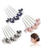 KuuGuu 3 PCS Flower Rhinestones Hair Combs Set - Wedding Hair Accessories for Women - Silver with Blue, Grey, and Champagne Rhinestones - Buy Online on GoSupps.com