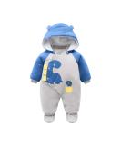 Cotton Baby Snowsuit Romper with Detachable Hood, Footies, and Cartoon Dinosaur Design - 3-6 Months Blue - Buy Online on GoSupps.com