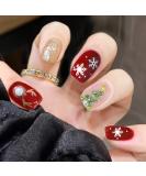 Brishow Christmas False Nails - Snow Press on Nails with Christmas Tree & Antler Design - Short Red Fake Nails for Women and Girls (24pcs) - Buy Online on GoSupps.com