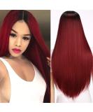 Topwigy 24 Ombre Red Long Straight Synthetic Hair Wig | Heat-Resistant Lace Front Wig for Black Women with Black Roots - Buy Online on GoSupps.com