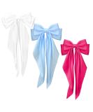 Silky Satin Hair Bows 3 Pcs Large Ribbon Bow Hair Clips Oversized Vintage Soft Long Tail Hair Slides Barrettes with Metal Clips Cute Elegant Bowknot Aesthetic Princess Hair Accessories for Women Rose Pink & White & Blue - Buy Online on GoSupps.com