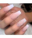 Shop Medium Press on Nails - Coffin Shape Matte Gradient Pink with Rhinestones | 24Pcs Full Cover Glue-On Acrylic Nails for Women & Girls - Buy Online on GoSupps.com