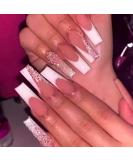 Brishow Pink Artificial Nails - Long French Glitter Press-On Ballerina Acrylic Nails - 24 Premium Stick-On Fake Nails for Women & Girls - Buy Online on GoSupps.com