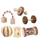 CCCYMM 6 Pcs Pet Natural Wooden Chew Toys Dumbells Exercise Bell Molar Toy for Parrot Rabbit Chinchilla Guinea Pig Hamster Small Animals - Buy Online on GoSupps.com