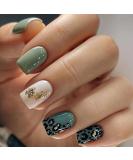 Ceboic 24Pcs Square False Nails Short Green French Tip Press on Nails Glossy Removable Glue on Nails with Leopard Print Designs Acrylic Full Cover Stick on Nails for Women and Girls Nails Art Green Leopard Print - Buy Online on GoSupps.com