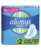 Always Maxi Size 2 Long Super Absorbency Pads Multipack, 192 Count Total - Unscented with Wings - 6 Packs of 32 - Buy Online on GoSupps.com