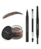 Eyebrow Stamp Pencil Kit for Eyebrows, Makeup Brow Stamp Trio Kit with Waterproof Eyebrow Pencil, Eyeliner, Eyebrow Pomade, and Dual-ended Eyebrow Brush - Dark Brown - Buy Online on GoSupps.com