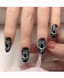 Medium Oval Press on Nails - Black Cat Star | Glossy Reusable Artificial Nails for Women | Full Cover Stick-On Acrylic Manicure - Buy Online on GoSupps.com