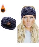 Women's Winter Knitted Headband - Chunky Crochet Braided Ear Warmer | Blue Fleece Lined Turban Headband for Sports, Yoga | Elastic Wide Hairband for Women UK - Buy Online on GoSupps.com