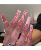 Justotry 24 Pcs Pink Flame French Press-on False Nails for Women - Medium Acrylic Coffin Fake Nails with Glue for Nail Art - Buy Online on GoSupps.com