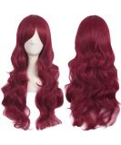 Colorfulpanda Long Burgundy Wig with Fringe for Women - 32inch Curly Wavy Synthetic Cosplay Hair Accessory - Wine Red - Buy Online on GoSupps.com