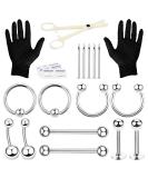 BodyJ4You 20PC PRO Body Piercing Kit | Surgical Steel 14G 16G | Nose Septum Ear Cartilage Lip Belly Navel Tragus Eyebrow | Needles Gloves Clamps Included - Buy Online on GoSupps.com