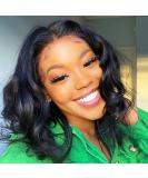 Lace Front Brazilian Virgin Human Hair Body Wave Bob Wig 12 for Black Women - Pre-Plucked, 150% Density, Natural Color - Buy Online on GoSupps.com