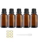Alledomain 5Pcs 30ml Amber Glass Essential Oils Bottles with Black Cap/Dropper/Label Empty Bottle Refillable Sample Container for Massage oil/Aromatherapy/Perfume/Fragrance Oil 5pcs * 30ml - Buy Online on GoSupps.com