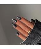 Black Chrome Press On Nails - Medium Almond - 24 PCS Metallic Fake Nails for Daily Wear | SXVME Mirror Metal Acrylic Nails - Buy Online on GoSupps.com