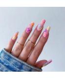 Sethexy Coffin Flower False Nails 24 Stay-True Pink Acrylic Stick-On Nails for Women & Girls | Spring Collection - Buy Online on GoSupps.com