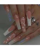 Luvadeyo 24pcs French press on nails coffin long fake Heart nails design acrylic full cover artificial bling false nails for women and girls glittering love - Buy Online on GoSupps.com