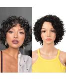 D but Short Bob Wig with Air Bangs - Curly Wavy Real Hair Wig for Women 25cm Natural Black 120g/130% Density - Buy Online on GoSupps.com