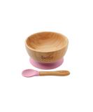 Babi Baby Toddler Large Bamboo Bowl & Spoon Set with Silicone Suction Ring (Pink) - Buy Online on GoSupps.com
