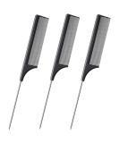 Dazisen Anti-Static Tail Combs Set - Fine Tooth Salon Barber Hairdressing Comb with Stainless Steel Handle for Men and Women - Black (Pack of 3) - Buy Online on GoSupps.com