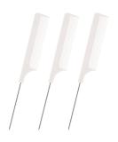 3 Pcs Rat Tail Combs - Stainless Steel Handle Fine Tooth Comb for Women Barber - White - Buy Online on GoSupps.com