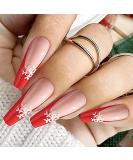 Vatocu Christmas False Nails - Long Xmas Press on Nails with Snowflakes Glitter - 24pcs Ballerina Acrylic Stick on Nails for Women and Girls - Buy Online on GoSupps.com