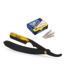 Buy CS-102 Matte Black Golden Head Stainless Steel Barber Straight Edge Razor | Includes 100 Lord Blades - Professional Quality for Barbers - Buy Online on GoSupps.com