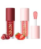 2Pack Hydrating Lip Glow Oil - Plumping Lip Tint, Glossy Balm Set - Strawberry + Cherry - Buy Online on GoSupps.com