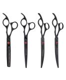 Novosaco 7-Inch Professional Dog Grooming Scissors Set | Rustproof 4-Part Pet Care Shears for Dogs & Cats - Straight Bent Thinning - Black - Buy Online on GoSupps.com