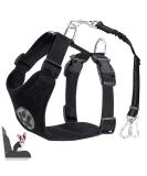 Eyin Dog Harness with Seat Belt for Car - Adjustable Breathable Black (L) - 2 Carabiner Hooks for Child Safety & Trunk Use - Buy Online on GoSupps.com