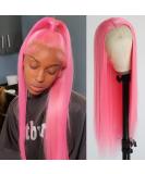 Maycaur Pink Lace Front Wig 22 Inch - Long Straight Heat Resistant Synthetic Hair - Glueless Wigs for Women - Natural Hairline - Fashionable Pink Color - Buy Online on GoSupps.com