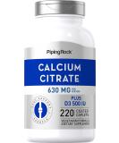 Piping Rock Calcium Citrate with Vitamin D3 315mg 220 Caplets Non-GMO Gluten Free Supplement - Buy Online on GoSupps.com