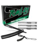 Tomb 45 Triple Cartridge Razor Holder - Disposable Safety Handle for Barbers | 100 Metal Grip, 3 Blade Exposure Options, Mens Manual Shaver (Black) - Buy Online on GoSupps.com